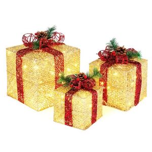 COFFRET DE DÉCORATION Kit de 3 Boîtes Cadeaux de Noël LED Décoration de 