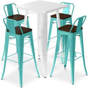 MANGE-DEBOUT Table de bar blanche - Metalix - Ensemble Bistrot - Design industriel - Vert pastel
