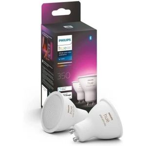 AMPOULE INTELLIGENTE Philips Hue Ampoules LED Connectées White & Color Ambiance GU10, Bluetooth, pack de 2, fonctionne avec Alexa, Google et Homekit