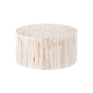 TABLE BASSE Table basse ronde Bois de Teck Blanc cassé - FORINI - L 90 x l 90 x H 45