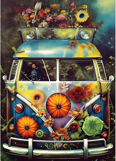 DPHERO Bricolage Bus Diamond Painting Fleurs, 5D DIY Vintage
