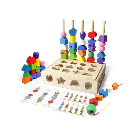 Jouet éducatif - Montessori - 2 en 1 - Empilable - Enfilable - Multicolore - Jeux - Jouets