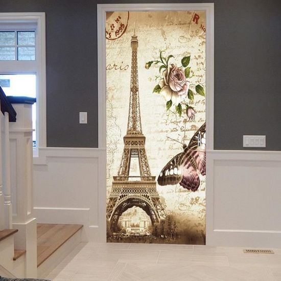 Autocollant Mural 3D Floral Bleu Brillant - Sticker Déco Porte 77x200 Cm - Adhésif PVC Amovible Pour Mur Lisse