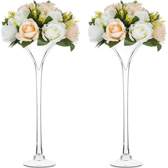 2 Pièces Verre Trompette Vases à Martini en Verre Centres de Table de Mariage 40cm Hauteur pour la Décoration de la Maison Affich190