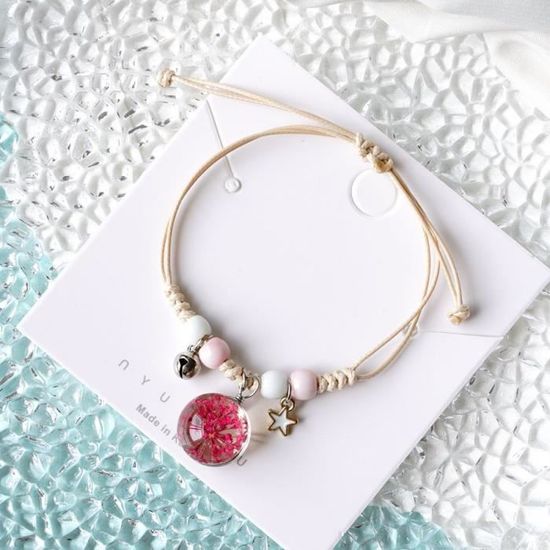 Bracelet Perles Pierre Fille - Cadeau 9 Ans Réglable - Perles Zèbre Rose, Cœur Acier Inoxydable Gravé - Pour Petite-fille, Nièce