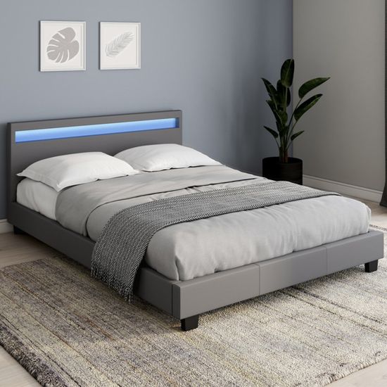 Lit Coffre Double IDMarket Miami 140x190cm - Blanc - Rangement Intégré - Sommier à Lattes