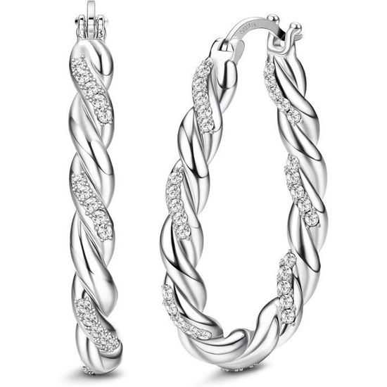 Boucles D'oreilles Créoles Torsadées En Argent Massif 925/1000 - 3 Cm - Neuf Avec étiquettes