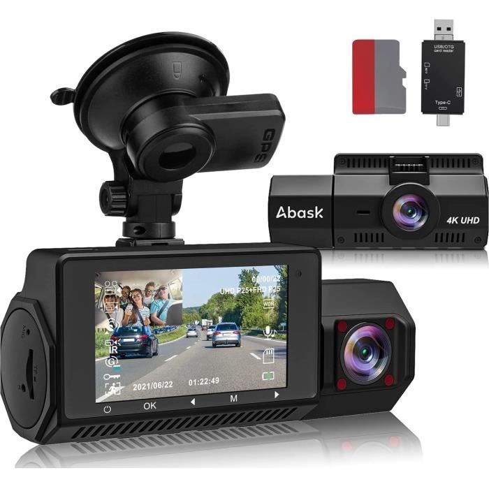 Caméra de Voiture Abask A8 Dash Cam 4K 1080P Avant et Arriere Grand angle 310° Écran 2.45''HD Avec Carte 32Go