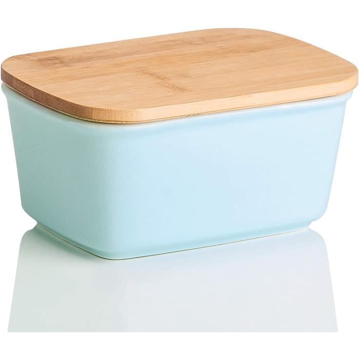 LOVECASA, Beurrier en Porcelaine avec Couvercle en Bambou et Silicone, Haute Performance d'Étanchéité, Boîte à Beurre Tiramisu-600ml