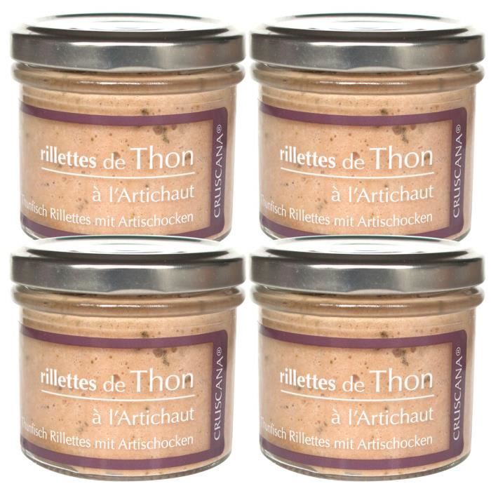 Lot de 4 - Cruscana Rilettes de thon à l'Artichaut - 100g - Sans gluten, sans colorant - Apéritif à tartiner