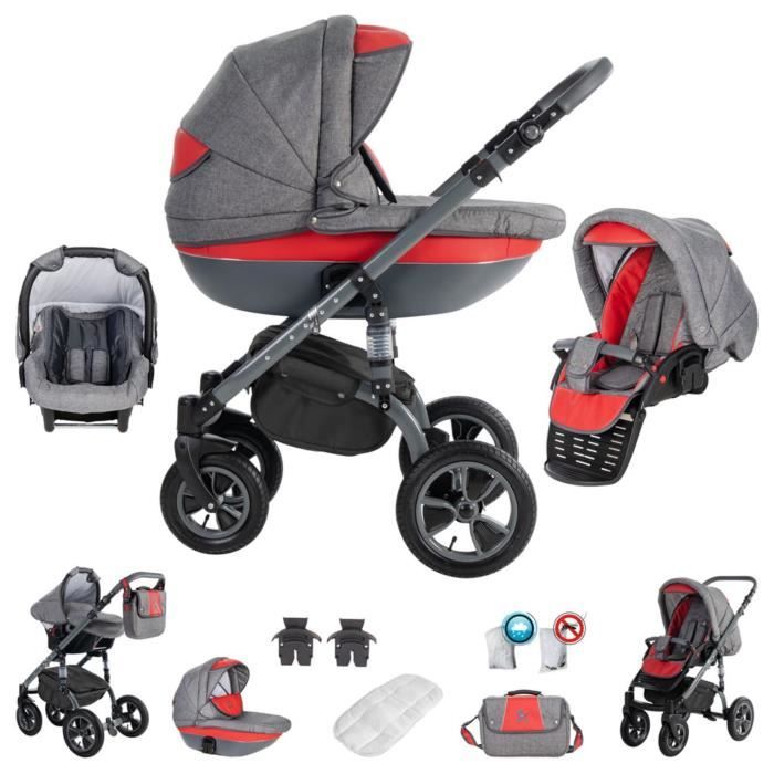 Friedrich Hugo Greyline - 3 en 1 poussette combiné pack de voyage - roue en airr - Couleur: Red