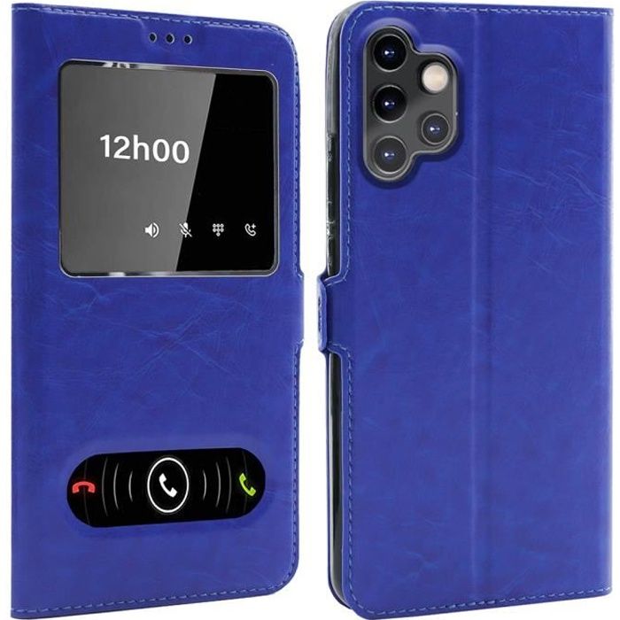 Coque pour Samsung Galaxy A13 4G (6,6 Pouces), Double Fenêtre - Bleu