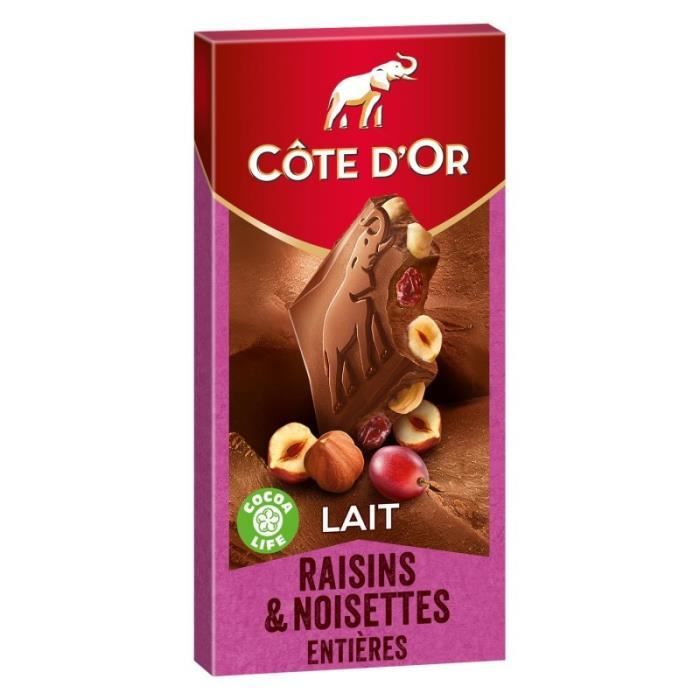 CÔTE D'OR - Chocolat Au Lait Raisins Noisettes 180G - Lot De 4