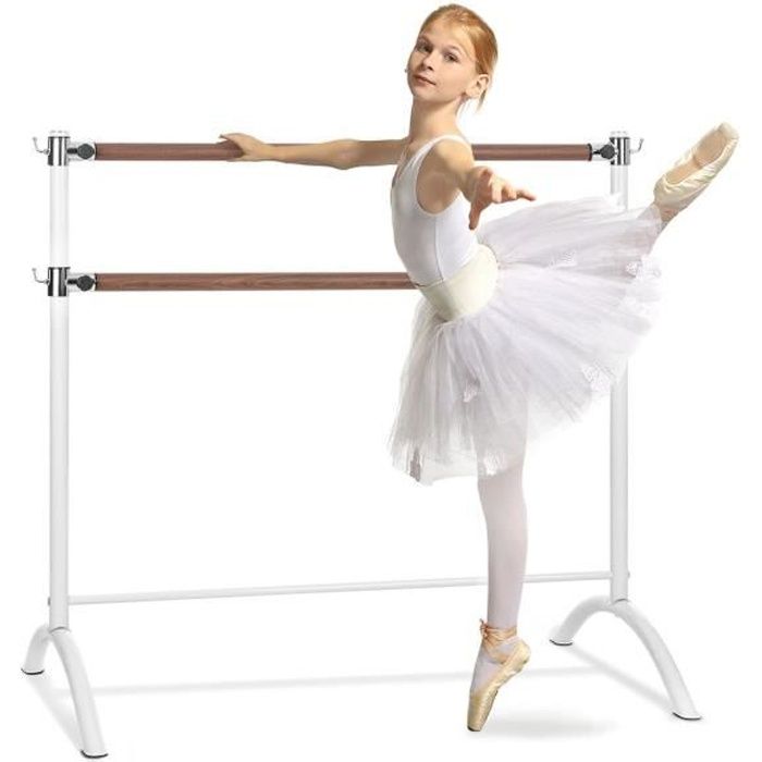 Klarfit Barre Anna Double barre de danse classique réglable en hauteur - 110 x 113cm - Ø 2x 38mm - Montage facile - Acier blanc