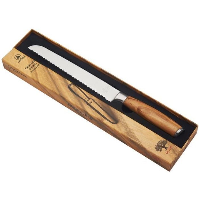 LAGUIOLE - Couteau à Pain - Manche en Bois d'Olivier - acier inoxydable - marron