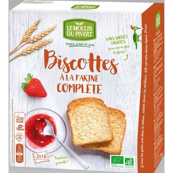 Biscottes à la farine complète à l’huile d’olive 270gr - Le Moulin du Pivert