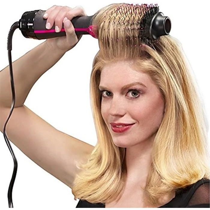 One Step sèche cheveux et volumateur,Salon Air Chaud Paddle Brosse à cheveux Générateur d'ions négatifs à lisser bigoudi Styler Noir