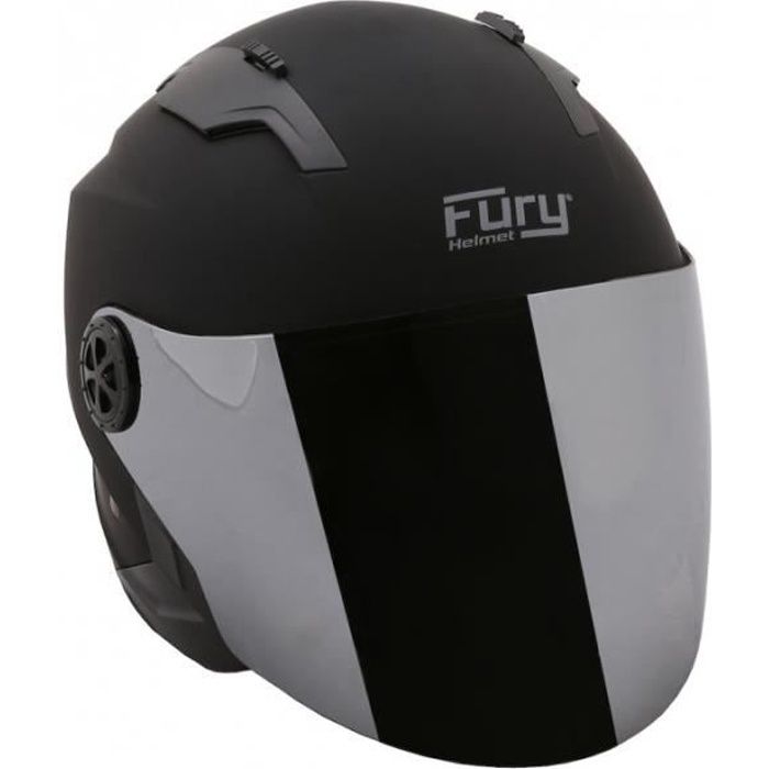 FURY CASQUE JET RACE NOIR MAT AVEC VISIÈRE MIROIR IRIDIUM