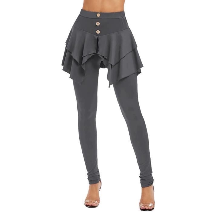 dPois Jupe Legging Taille Haute Femme Sport Pantalon Yoga Amincissant Jupe Élastique Mince Collant de Danse Entraînement S-XXXL