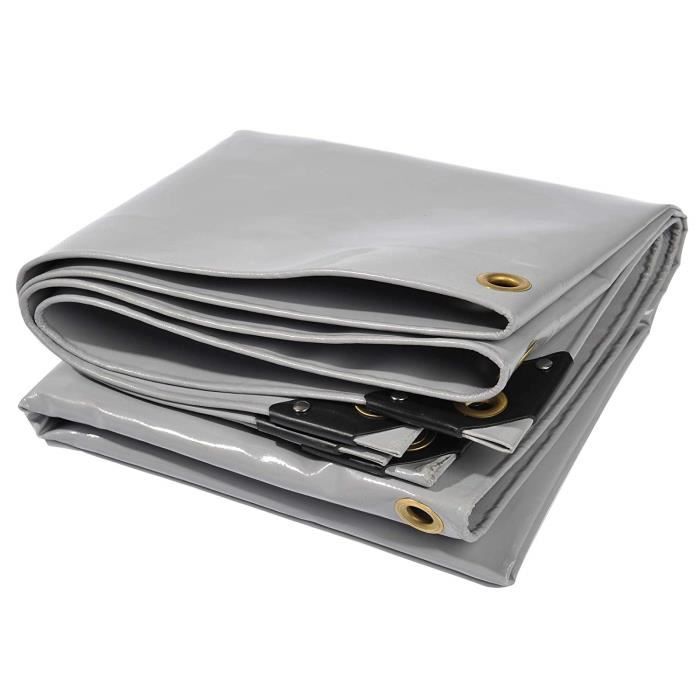 Bâche premium NEMAXX PLA46 400x600 cm - gris avec illets, 650 g/m² PVC, abri, toile de protection - étanche, résistante, 24m²