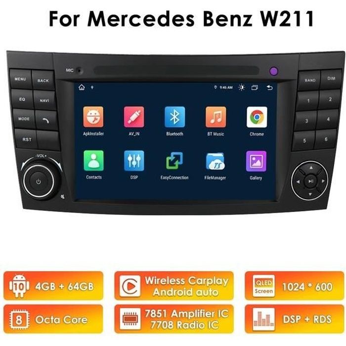 Autoradio 2Din CarPlay Auto Android 10 pour Mercedes Benz Classe E W211 CLK W209 CLS W219 E200 E220 4G+64G DSP RDS GPS Stere Wifi