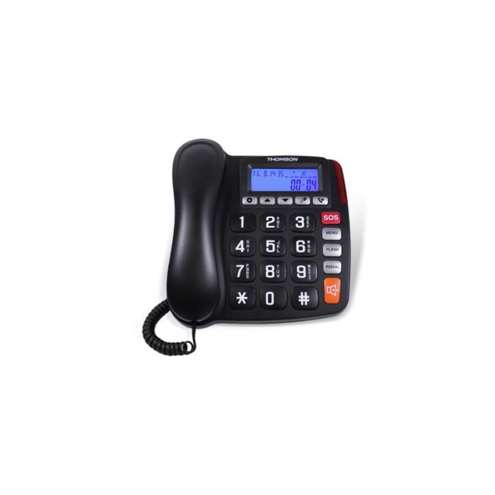 Thomson TH-525FBLK - Téléphone analogique - Haut-parleur - 10 entrées - Noir