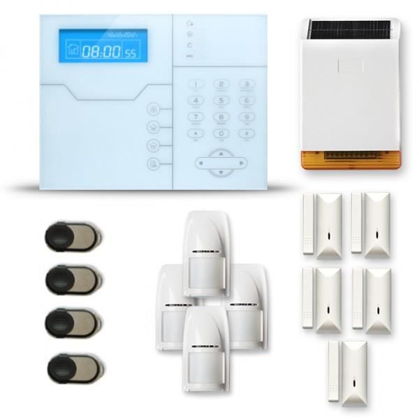 Alarme maison sans fil SHB 4 à 5 pièces mouvement + intrusion + sirène extérieure solaire - Compatible Box internet et GSM