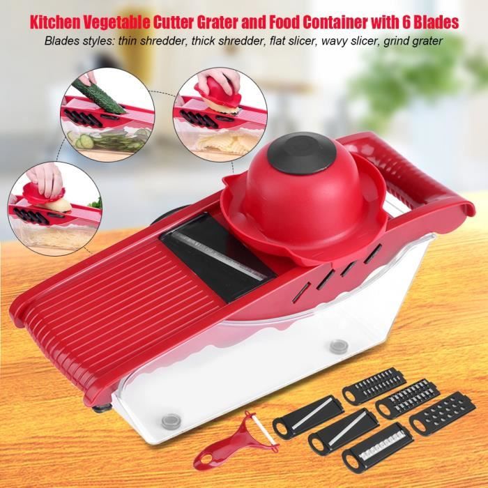 Cuisine Mandoline Slicer Coupe-légumes Râpe à pommes de terre et récipient alimentaire avec 5 lames -FAR-GUA