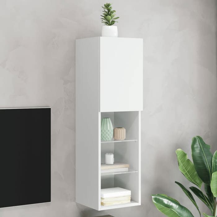 vidaXL Meuble TV avec Lumières LED Armoire de Télévision Murale avec Rangement Meuble Télé Suspendu Salon Salle de Séjour 837015