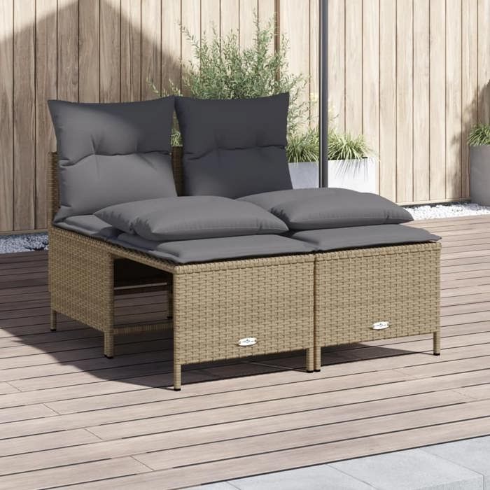 vidaXL Salon de jardin avec coussins 4 pcs beige résine tressée ensemble de canapés dextérieur salon de jardin ensemble 368374