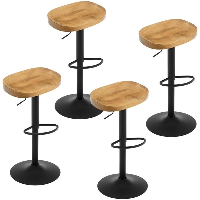 WOLTU Tabouret Bar Pivotant Lot de 4 Chaise Haut Industriel Assise en bois massif Cadre Métal Réglable en Hauteur Chêne foncé