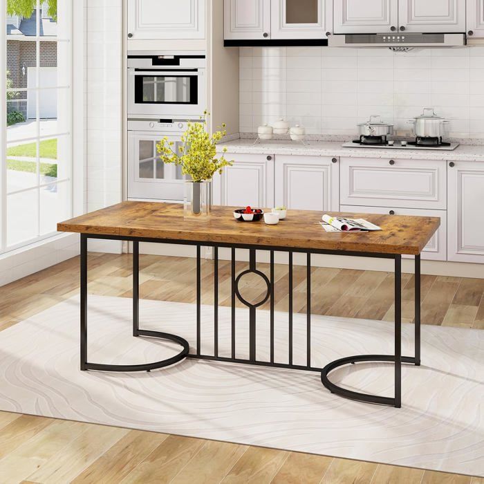 COSTWAY Grande Table à Manger en Bois de 180 cm pour 6 à 8 Personnes Rectangulaire Style Industriel Capacité 135 Kg pour Cuisine