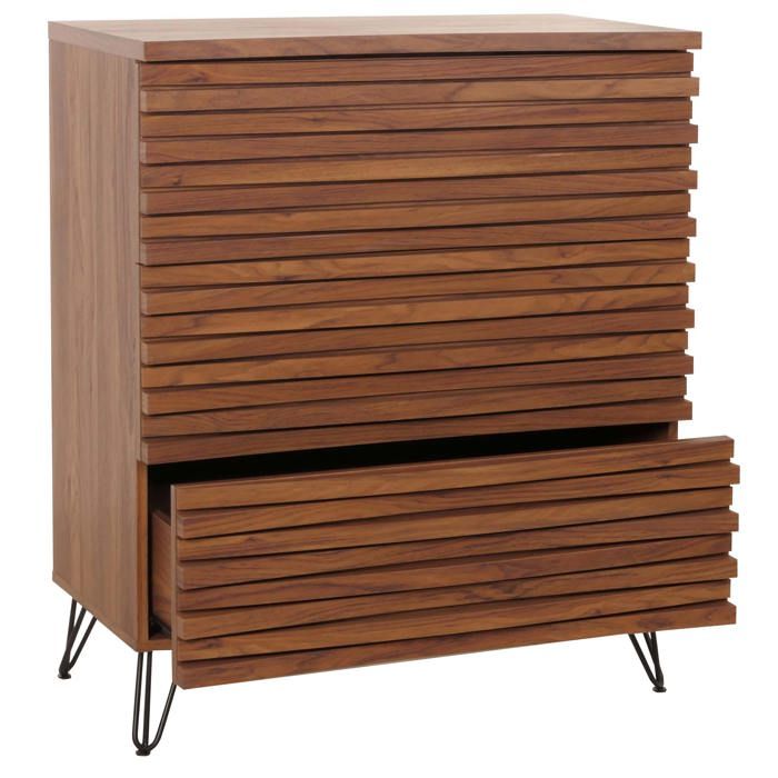 Commode avec trois tiroirs spacieux en bois massif manguier metal 94x80x45 cm aspect noyer 04_0006525