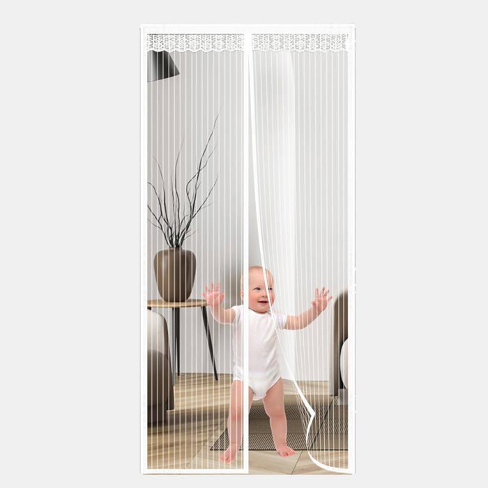 1pcs Moustiquaire de Porte Blanche Rideau Magnétique anti Moustique Mouche pour Porte dentrée Balcon Patio 210 x 90cm Moustiquaire