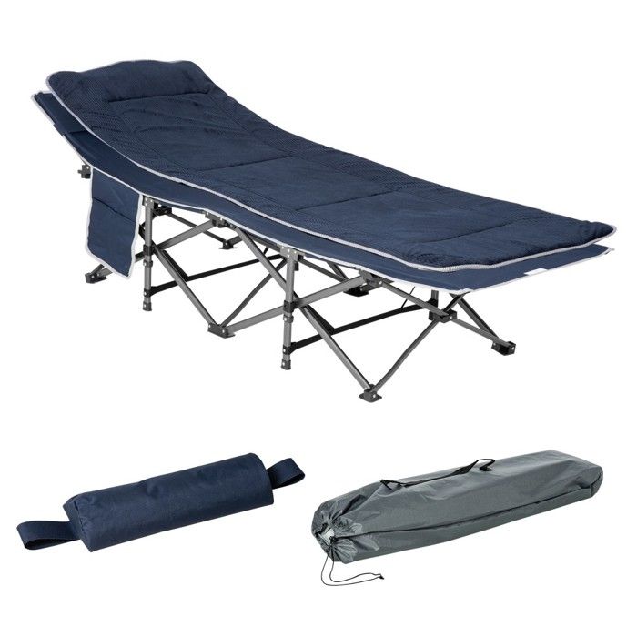 Lit De Camping Pliant HOMCENT Avec Oreiller Et Poche Latérale - Portable 190cm Pour Adultes, Plage Et Randonnée