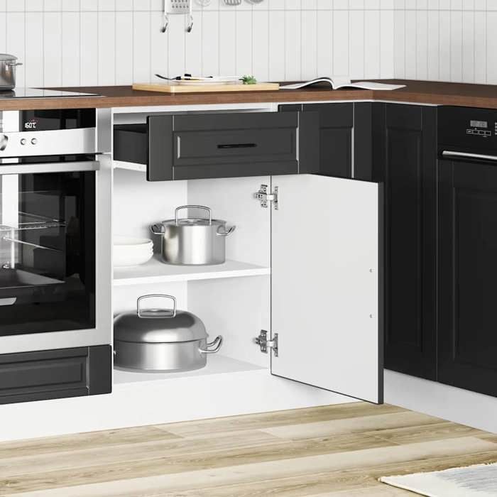 STAR - Armoire de cuisine multi-rangements Porto - Meuble bas cuisine - noir - bois dingénierie LL749