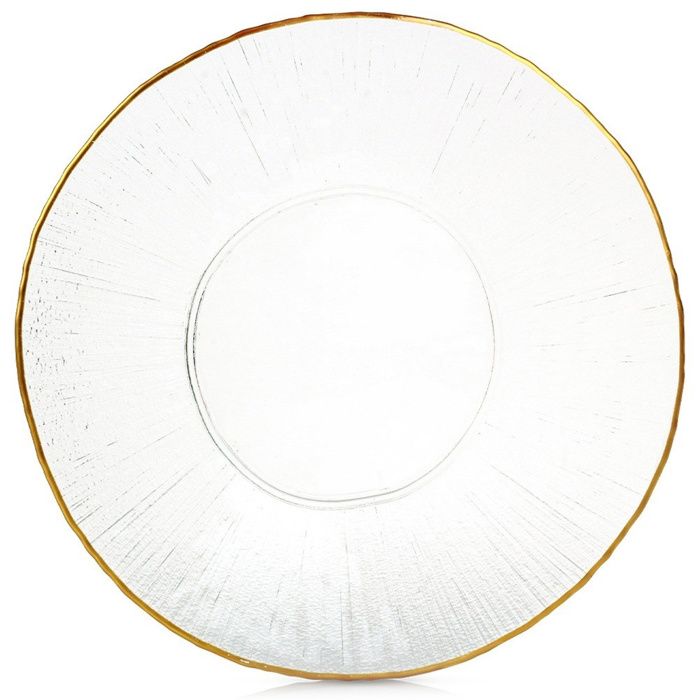 Assiette plate en verre doré - VILDE - 30 cm - Finition dorée - Design élégant - Verre imitant le cristal