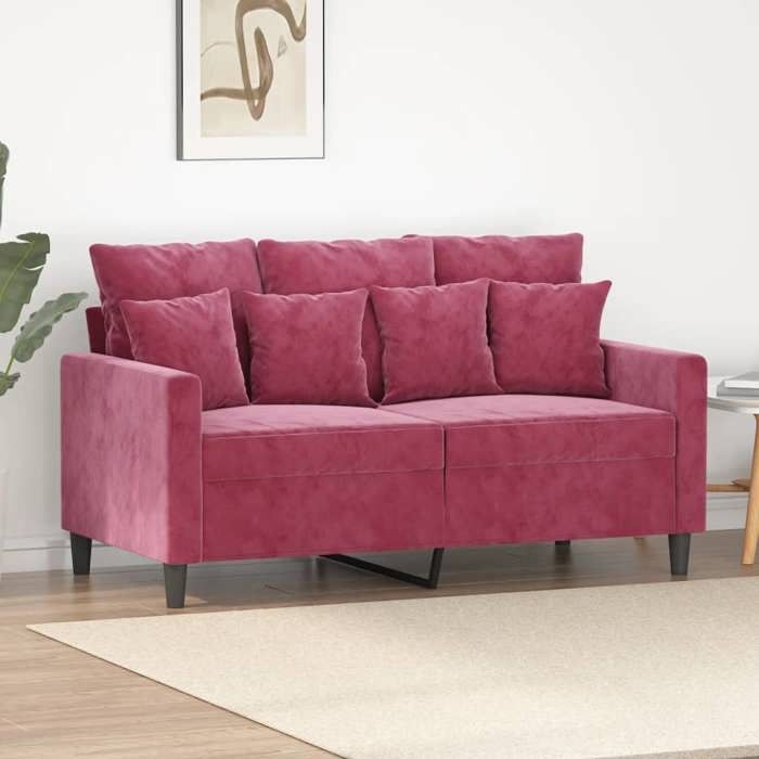 Rouge Canapé 2 places - KEETHE - Sofa adulte/enfant - Rouge bordeaux 120 cm Velours LL770