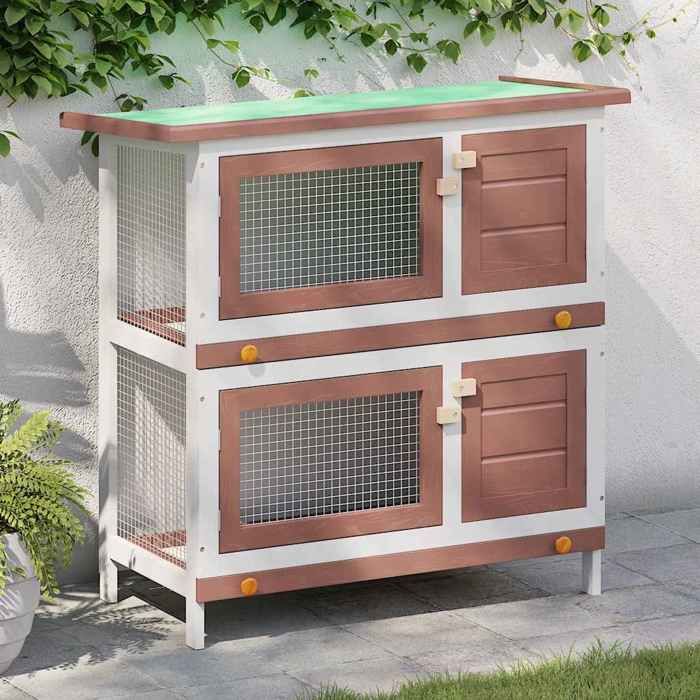 Comparer les prix de Automne/hiverClapier dextérieur 4 portes Rouge Bois - HAuteur:90cm - Grande Taille &FR_310690