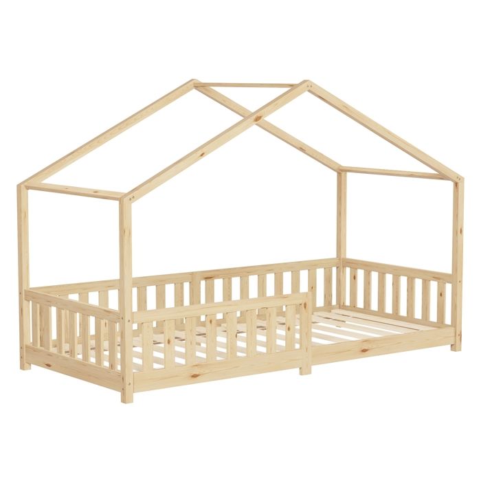 Lit cabane enfant ML-Design 90x200 cm naturel pin massif avec antichute sommier à lattes Montessori Lit cabane enfant ML-Design 90x200 cm naturel pin massif avec antichute sommier à lattes Montessori