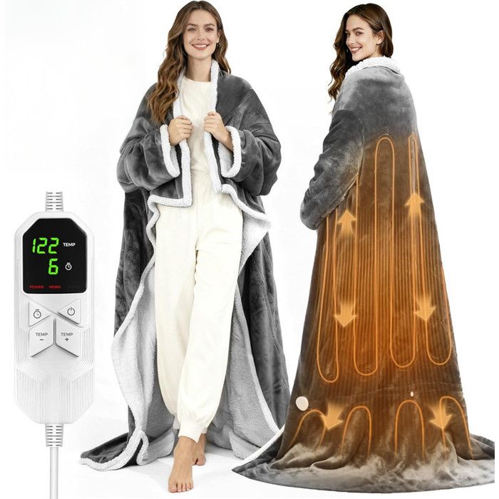 Couverture Chauffante Portable Avec Capuche Et Poches Pour Homme Et Femme, 5 Réglages De Chaleur, Arrêt