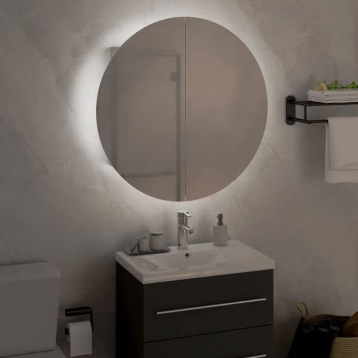 ABBO-SALE*Meuble WC Décoratif JILLS - Armoire de salle de bain miroir - rond et LED Blanc 47 x 47 x 175cm SOL500791