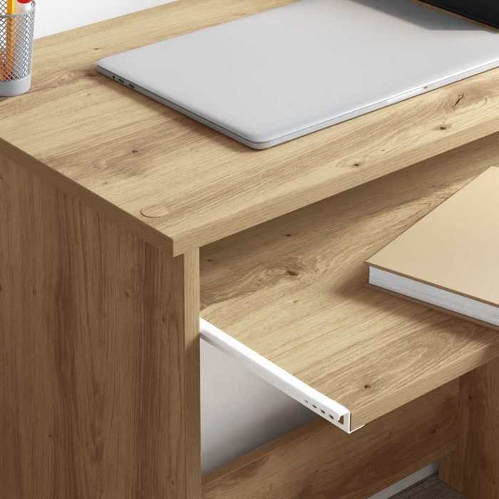 Bureau en bois dingénierie - WIENS - 1205 x 44 x 885 cm - Chêne artisanal - Avec tiroir - 2 étagères