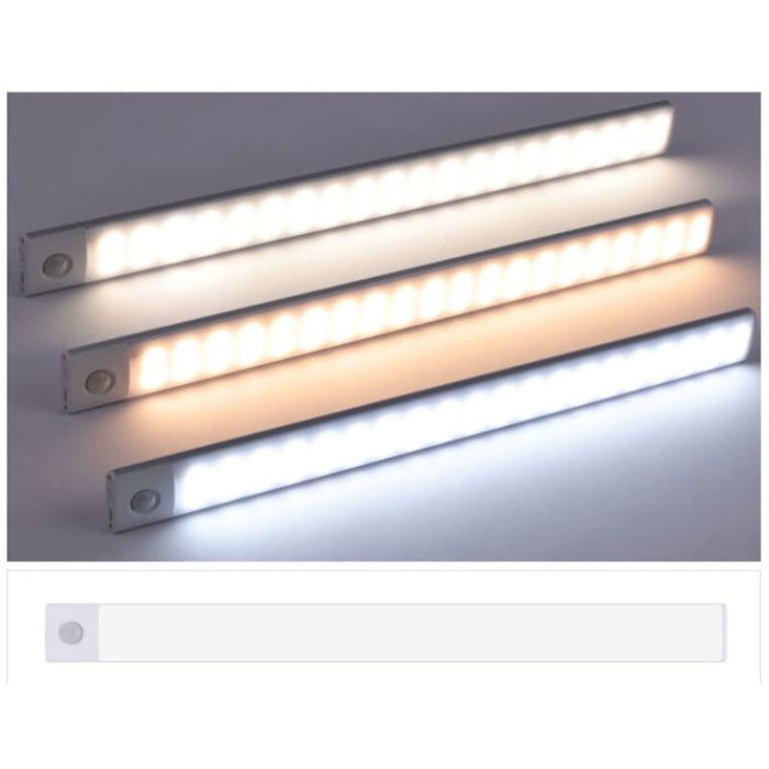 Lampe LED à capteur intelligent ultra-mince magnétique lumière tricolore luminosité réglable rechargeable argent 50 cm