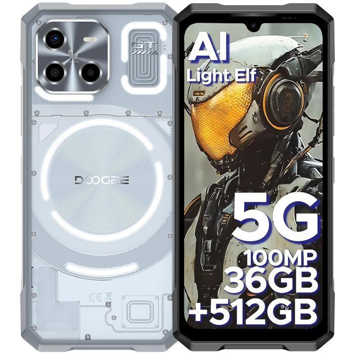 DOOGEE Blade GT Ultra 5G Smartphone Robuste 36GB+512GB 672’’ Telephone Incassable avec Lumière LED 100MP AI Face ID/OTG/NFC Argent