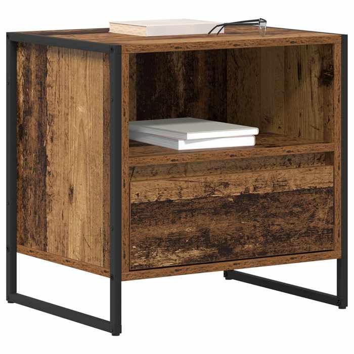 Tables moderne - Marron - Table de chevet avec tiroir - (2 pcs) - Bois Ancien 50x39 5x50 cm T2650