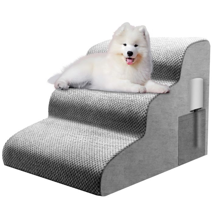 Escalier pour chien et chat à 3 marches antidérapant pour lit et canapé portable avec housse imperméable lavable
