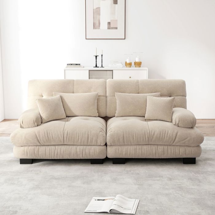 Canapé dangle modulable Canapé salon revêtement chenille mousse haute densité coussins décoratifs inclus