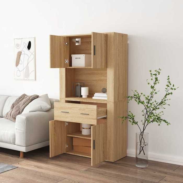 (5354)Meuble rangement - Buffet haut - contemporain - Chêne sonoma Bois dingénierie poid:52.68 kg