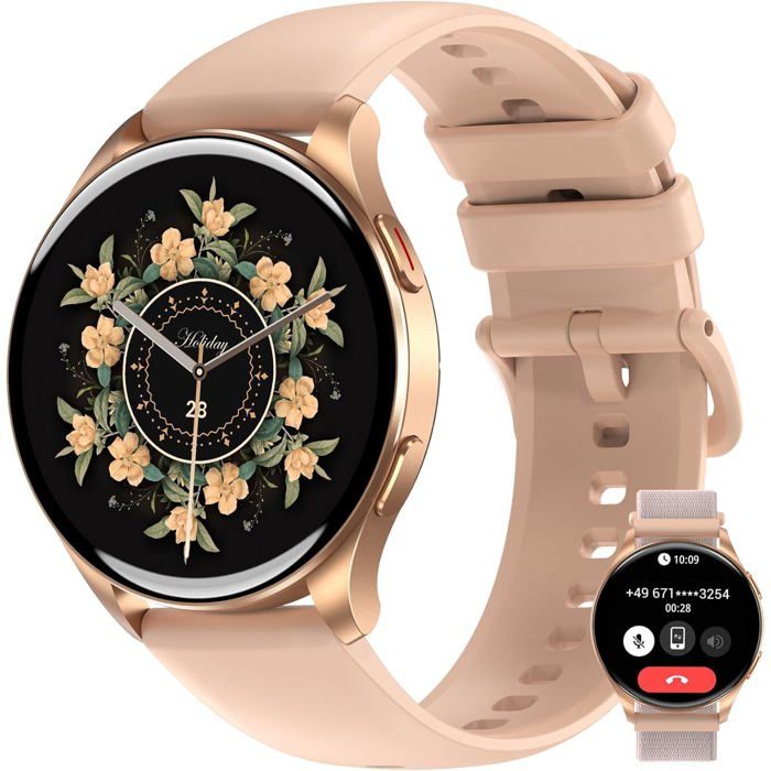 Montre Connectée Femme Écran À Amoled Allumé Toujours À LÉcran 2 Bracelets 100 Modes De Sport Appel Bluetooth Assistan[MB252]